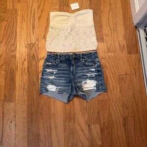 American Eagle Outfitters Blue Distressed Denim Shorts